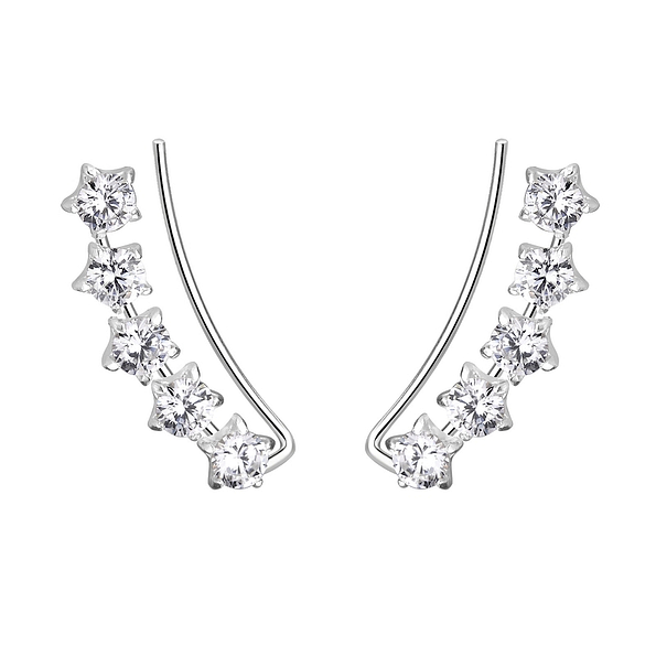 Silver Star Cubic Zirconia Ear Climbers - 7439