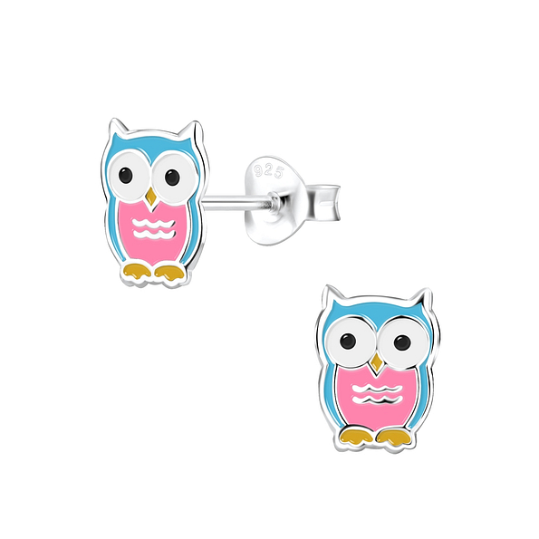 Silver Owl Stud Earrings - 7518