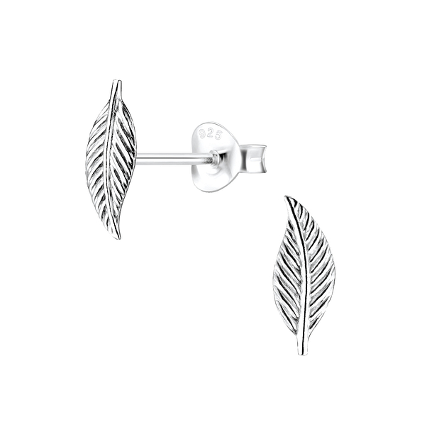 Silver Leaf Stud Earrings - 8488