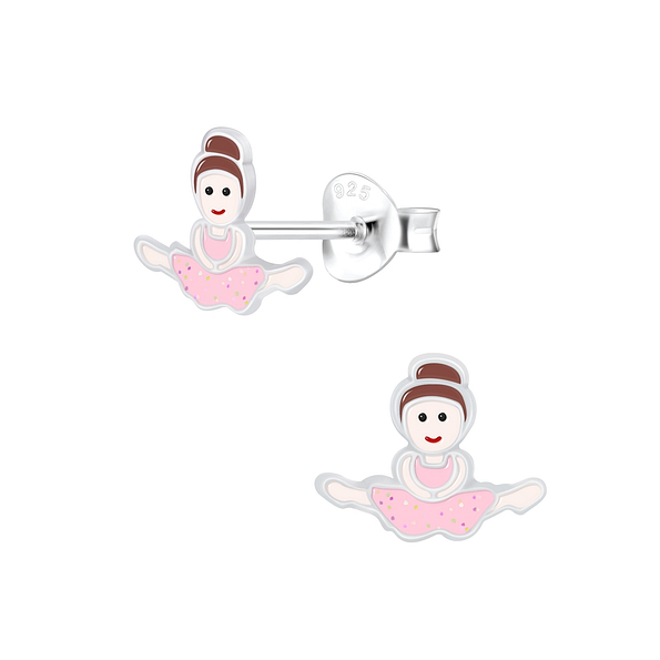 Silver Ballerina Stud Earrings - 7369