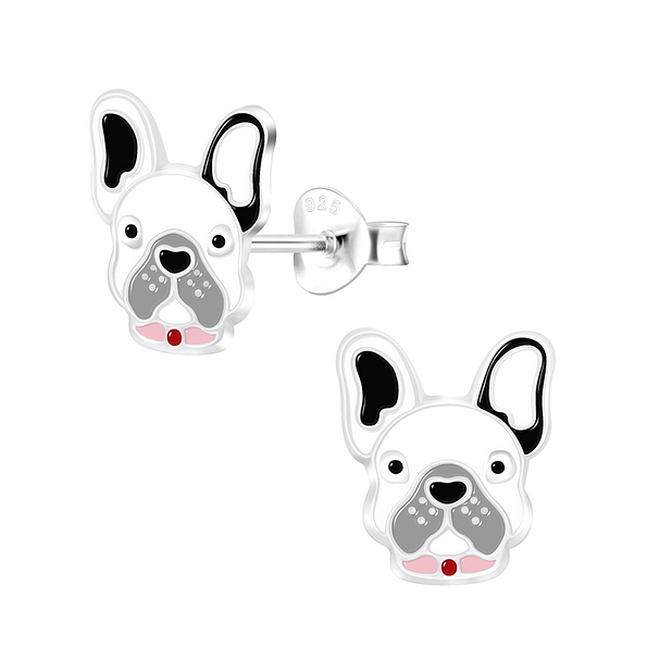 Silver French Bulldog Stud Earrings - 7078
