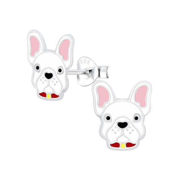 Silver French Bulldog Stud Earrings - 7070