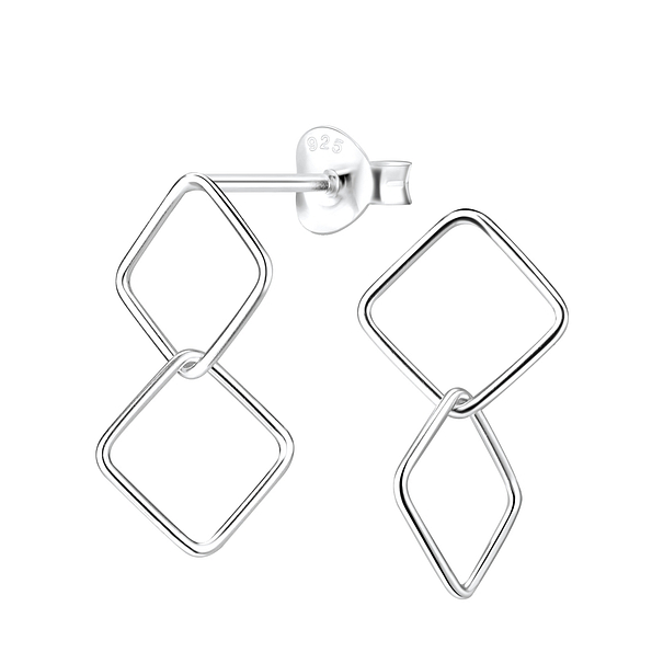 Silver Twisted Square Stud Earrings - 7578