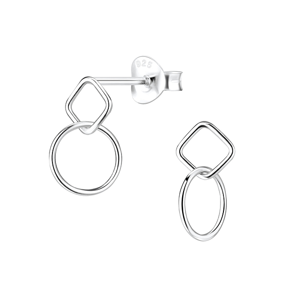 Silver Square and Circle Stud Earrings - 7579