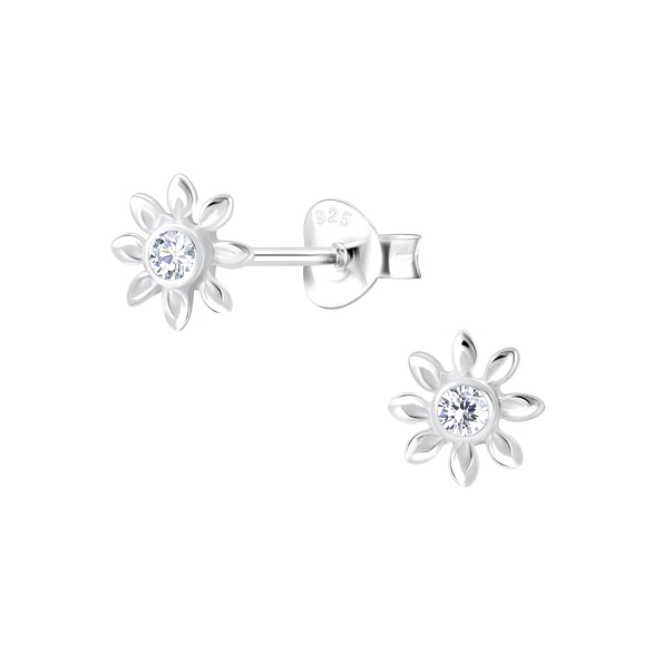 Silver Flower Stud Earrings - 7055