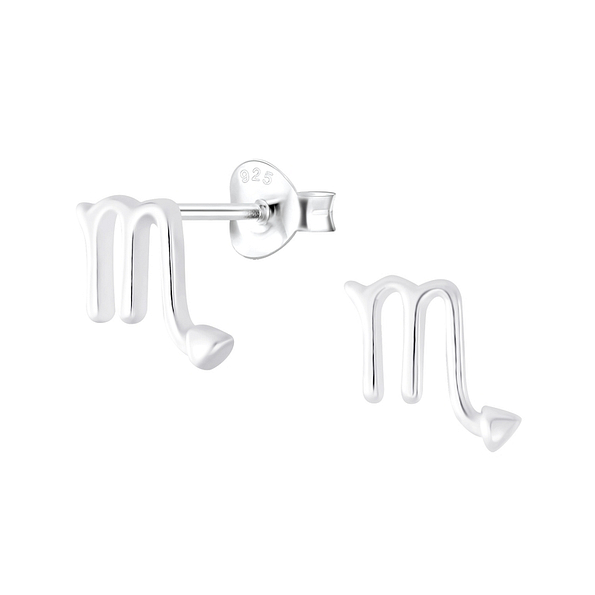 Silver Scorpio Zodiac Sign Stud Earrings - 7041