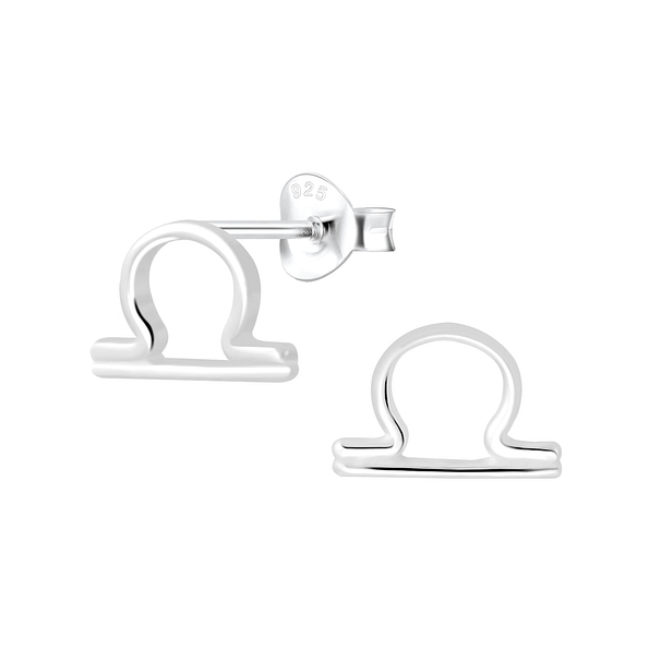 Silver Libra Zodiac Sign Stud Earrings - 7045