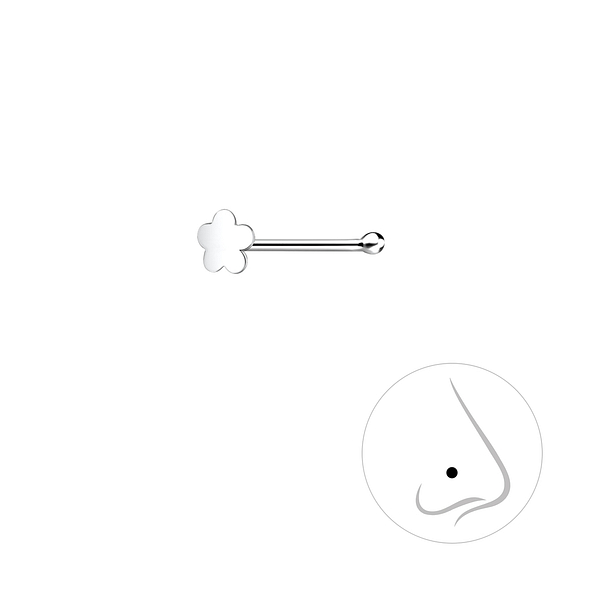 Silver Flower Nose Stud With Ball - 7581
