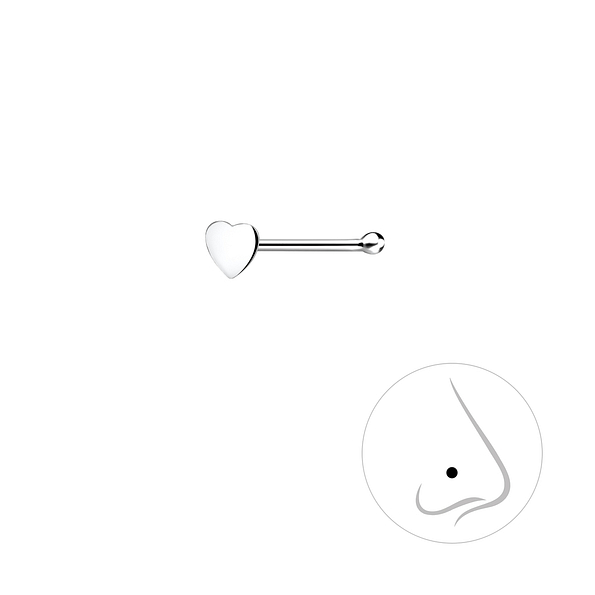 Silver Heart Nose Stud With Ball - 7573