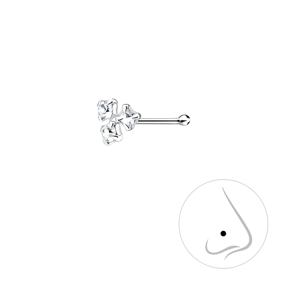 Silver Crystal Nose Stud With Ball - 8374