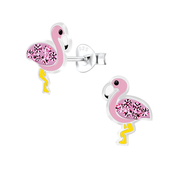 Silver Flamingo Stud Earrings - 7231
