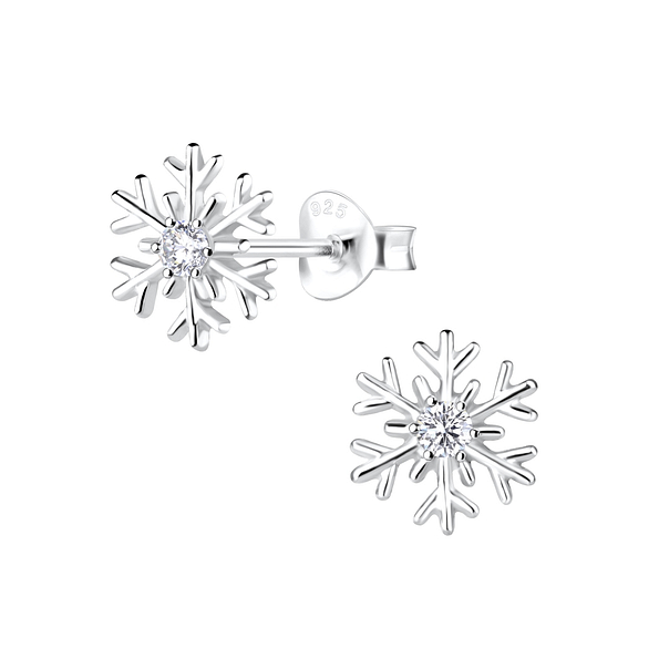 Silver Snowflake Stud Earrings - 7054
