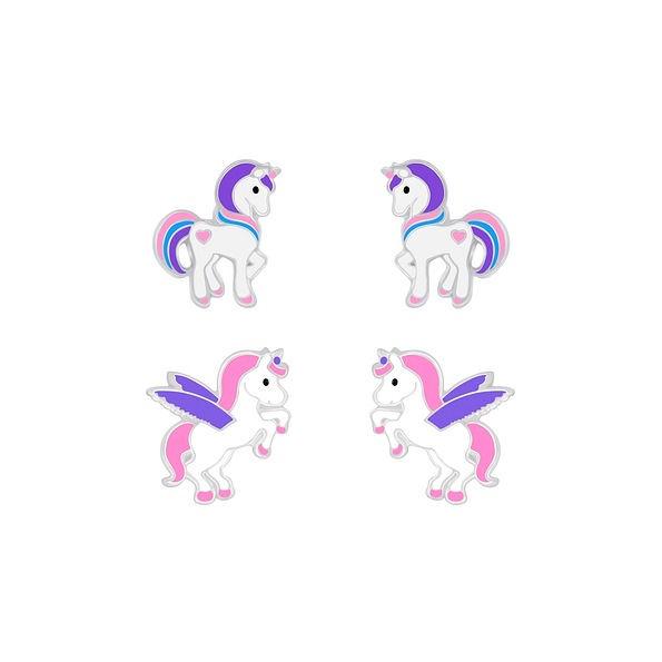 Silver Unicorn Stud Earrings Set - 7630 Silver Unicorn Stud Earrings Set - 7630
