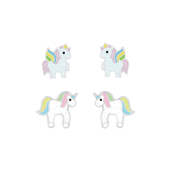 Silver Unicorn Stud Earrings Set - 7632 Silver Unicorn Stud Earrings Set - 7632