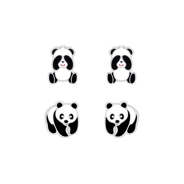 Silver Panda Stud Earrings Set - 7639 Silver Panda Stud Earrings Set - 7639