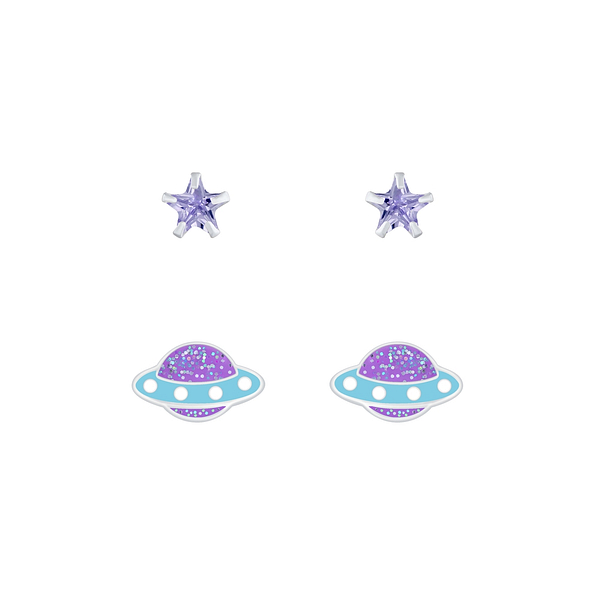 Silver Planet Stud Earrings Set - 7646