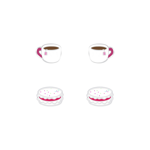 Silver Tea Time Stud Earrings Set - 7650