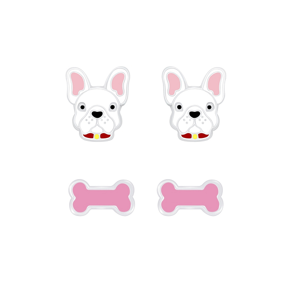 Silver Dog Lovers Stud Earrings Set - 7625