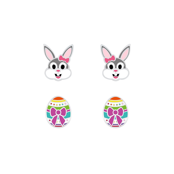 Silver Easter Stud Earrings Set - 7626