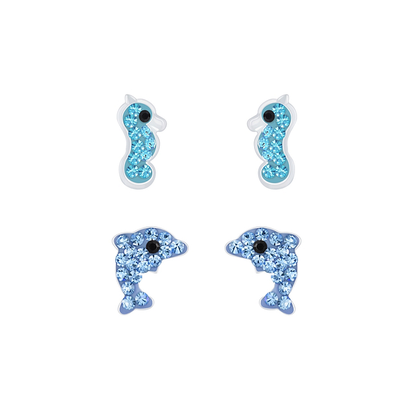 Silver Ocean Stud Earrings Set - 7629