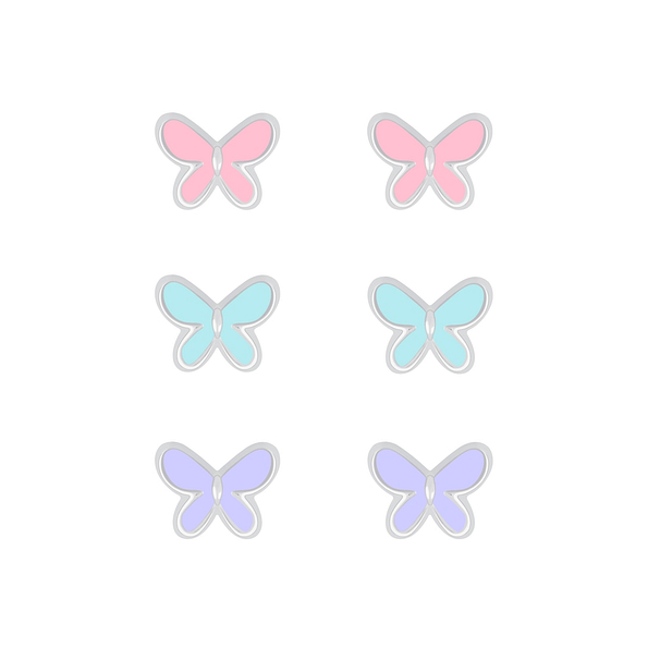 Silver Butterfly Stud Earrings Set - 7667