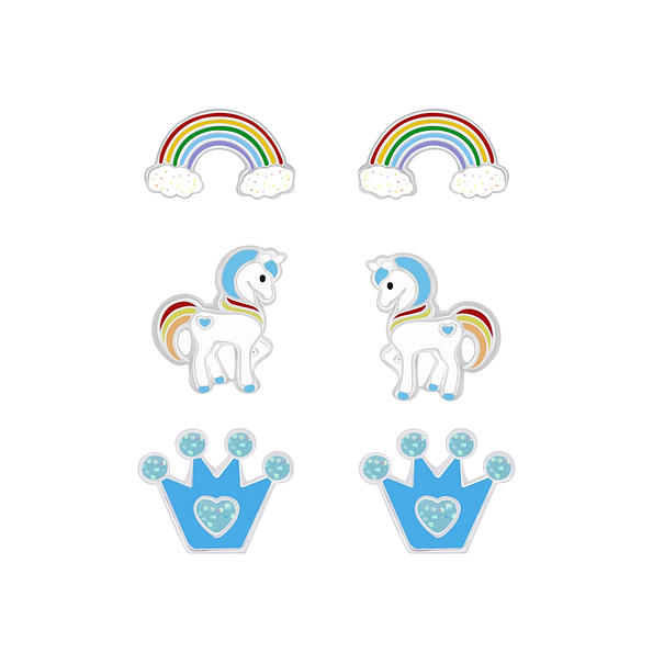 Silver Colorful Stud Earrings Set - 7678 Silver Colorful Stud Earrings Set - 7678