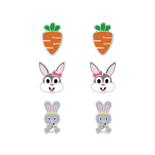 Silver Carrot and Rabbit Stud Earrings Set - 7679