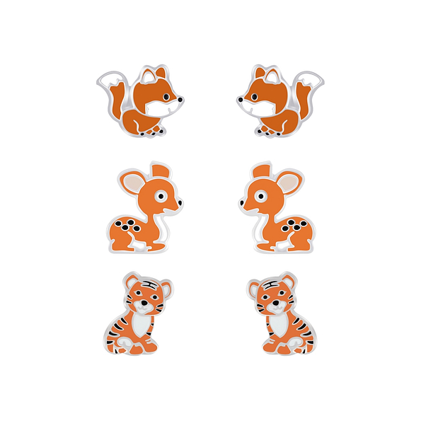 Silver Animal Stud Earrings Set - 7682 Silver Animal Stud Earrings Set - 7682