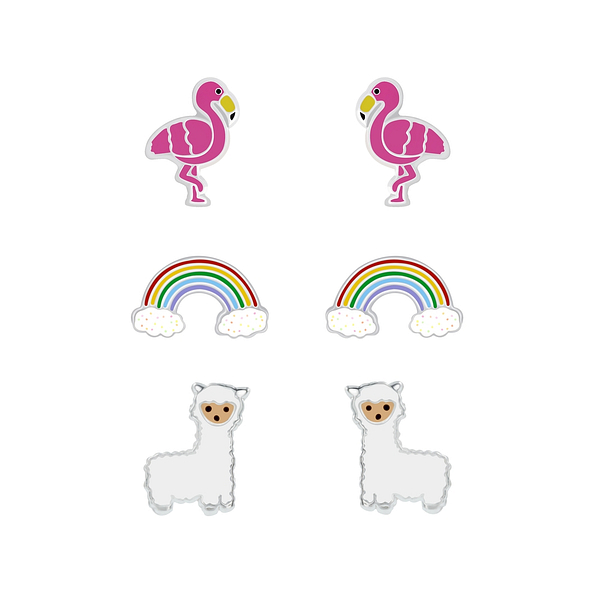 Silver Colorful Stud Earrings Set - 7668