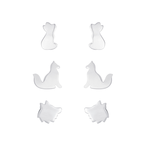 Silver Fox Stud Earrings Set - 7690