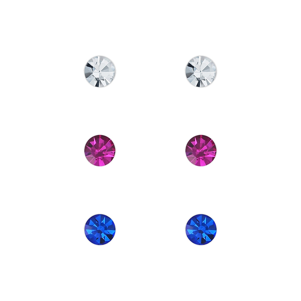 4mm Crystal Silver Stud Earrings Set - 7693