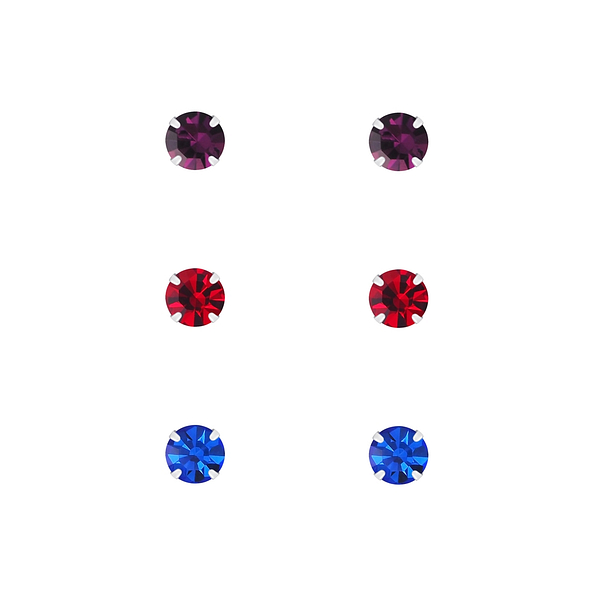 4mm Crystal Silver Stud Earrings Set - 7698