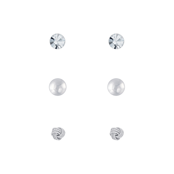 Silver Basic Stud Earrings Set - 7707 Silver Basic Stud Earrings Set - 7707