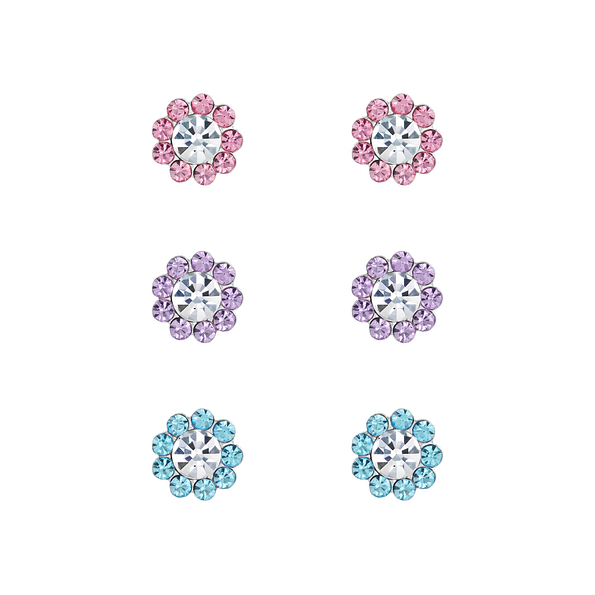 Silver Flower Stud Earrings Set - Wholesale - 7710 Silver Flower Stud Earrings Set - Wholesale - 7710