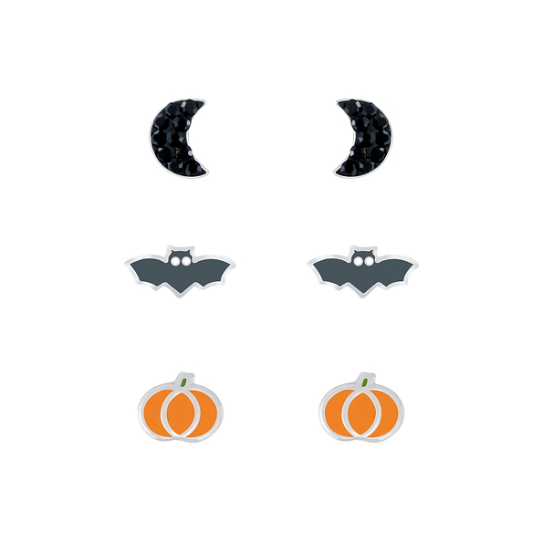 Silver Halloween Stud Earrings Set - 7674