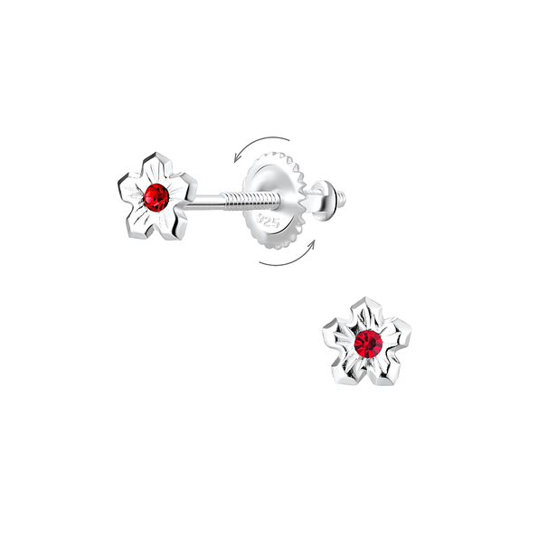 Silver Flower Screw Back Earrings - 7768