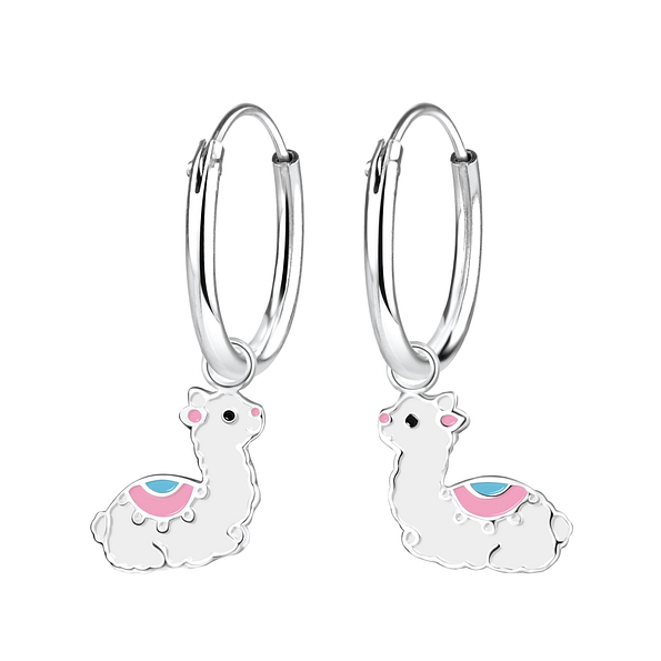 Silver Alpaca Charm Hoop Earrings - 8265