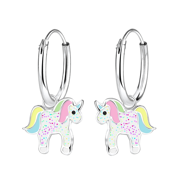 Silver Unicorn Charm Hoop Earrings - 8268