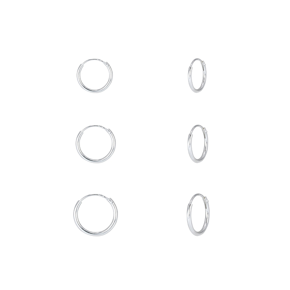 8mm 10mm and 12mm Silver Hoop Earrings Set - 7712 8mm 10mm and 12mm Silver Hoop Earrings Set - 7712