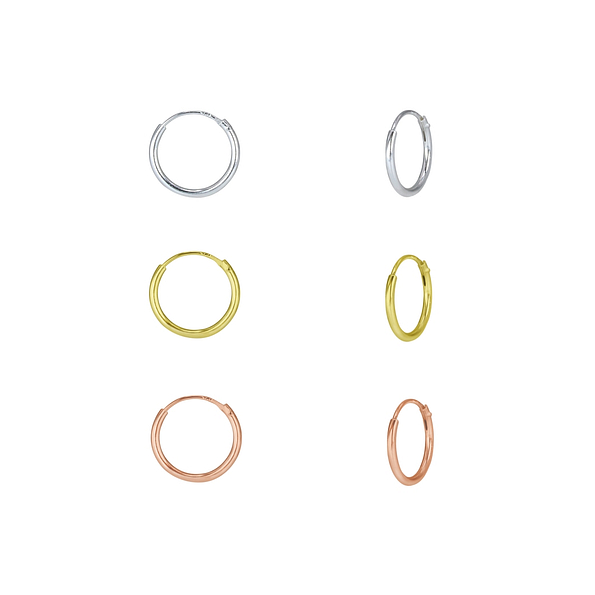 12mm Silver Hoop Earrings Set - 7718