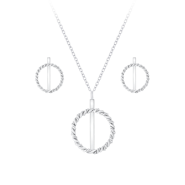 Silver Twisted Necklace and Stud Earrings Set - 7726 Silver Twisted Necklace and Stud Earrings Set - 7726