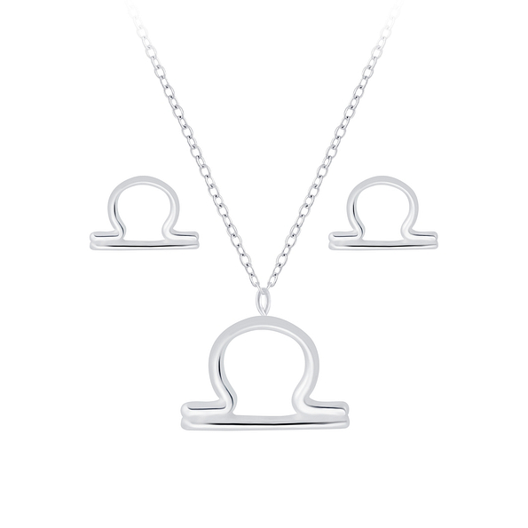 Silver Libra Zodiac Sign Necklace and Stud Earrings Set - 7741 Silver Libra Zodiac Sign Necklace and Stud Earrings Set - 7741