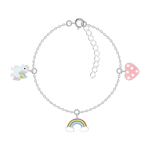 Silver Unicorn Rainbow and Heart Bracelet - 7926