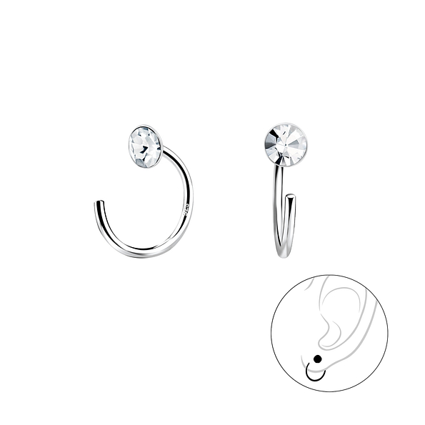4mm Crystal Silver Ear Huggers - 7897