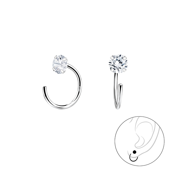 4mm Round Cubic Zirconia Silver Ear Huggers - 7902
