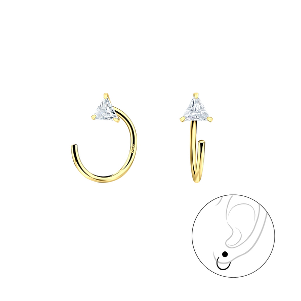 3mm Triangle Cubic Zirconia Silver Ear Huggers - 7901