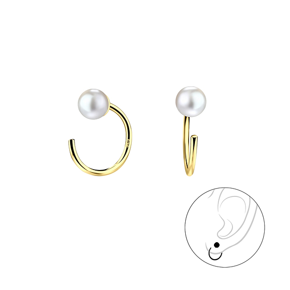 4mm Pearl Silver Ear Huggers - 7890
