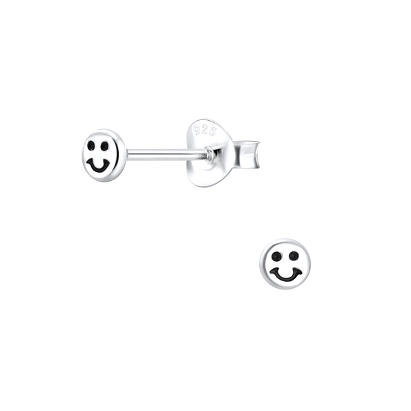 Silver Smiley Face Stud Earrings - 7000