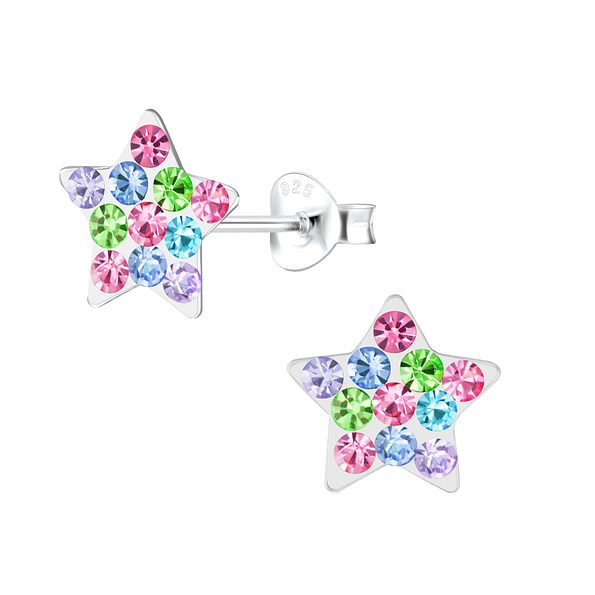 Silver Crystal Star Stud Earrings - 5465