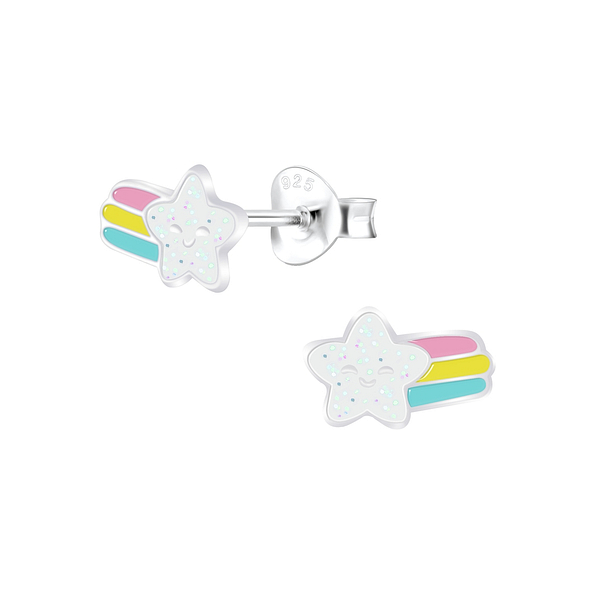Silver Shooting Star Stud Earrings - 7804